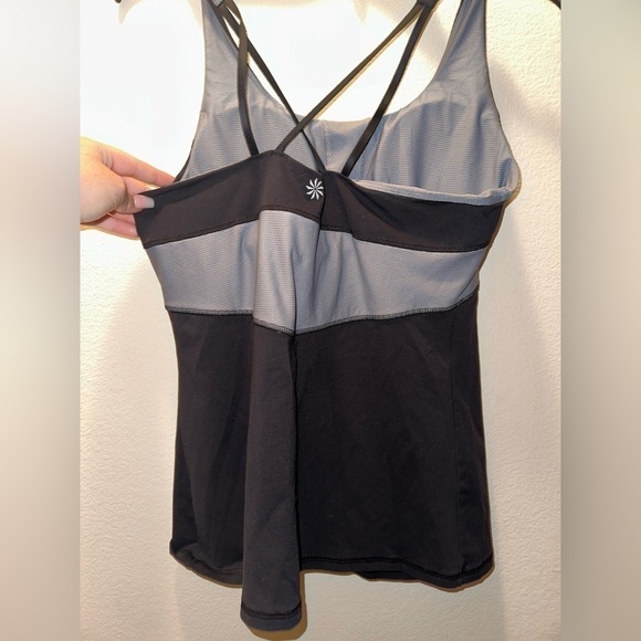 Athleta black grey activewear bra cami tank crisscross straps top M - Picture 4 of 7